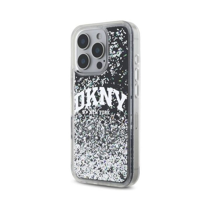 iPhone 16 Pro 6,3 juodas/juodas tvirtas dėklas su skystu blizgiu logotipu