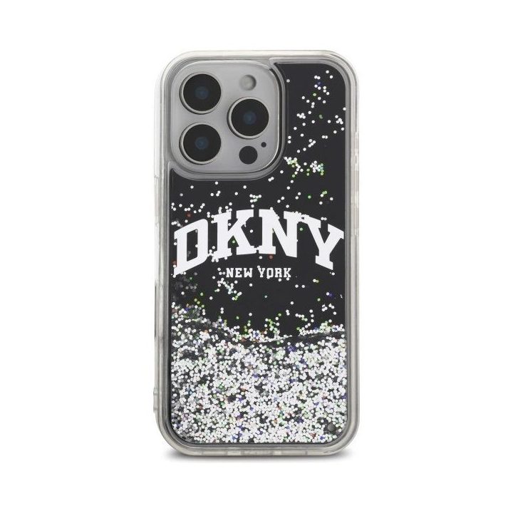 iPhone 16 Pro 6,3 juodas/juodas tvirtas dėklas su skystu blizgiu logotipu