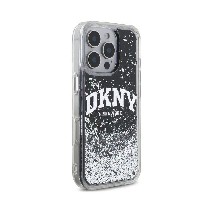 iPhone 16 Pro 6,3 juodas/juodas tvirtas dėklas su skystu blizgiu logotipu