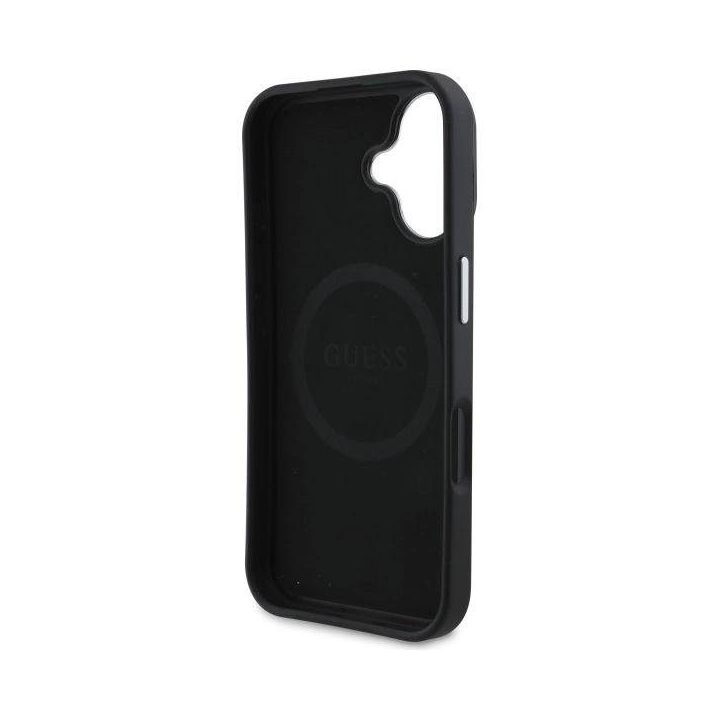 ? iPhone 16 Plus“ 6,7 juodas standi dėklas su grūdėtu trikampiu, MagSafe