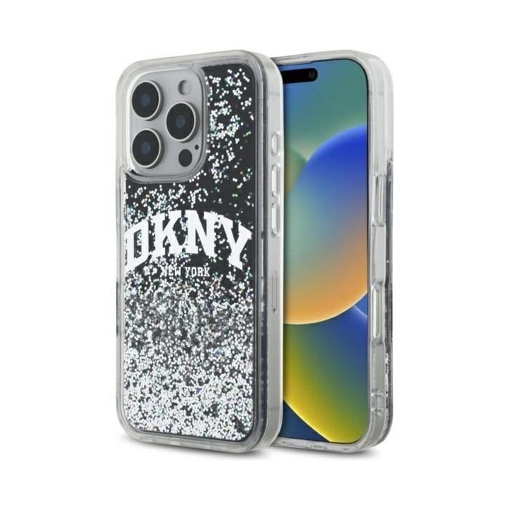 iPhone 16 Pro Max 6.9 juodas dėklas Liquid Glitter Arch“ logotipas