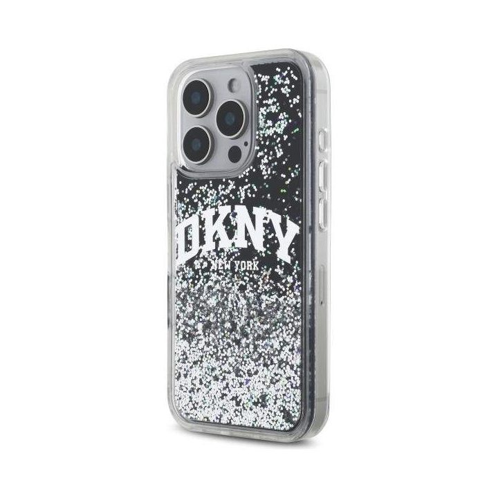 iPhone 16 Pro Max 6.9 juodas dėklas Liquid Glitter Arch“ logotipas