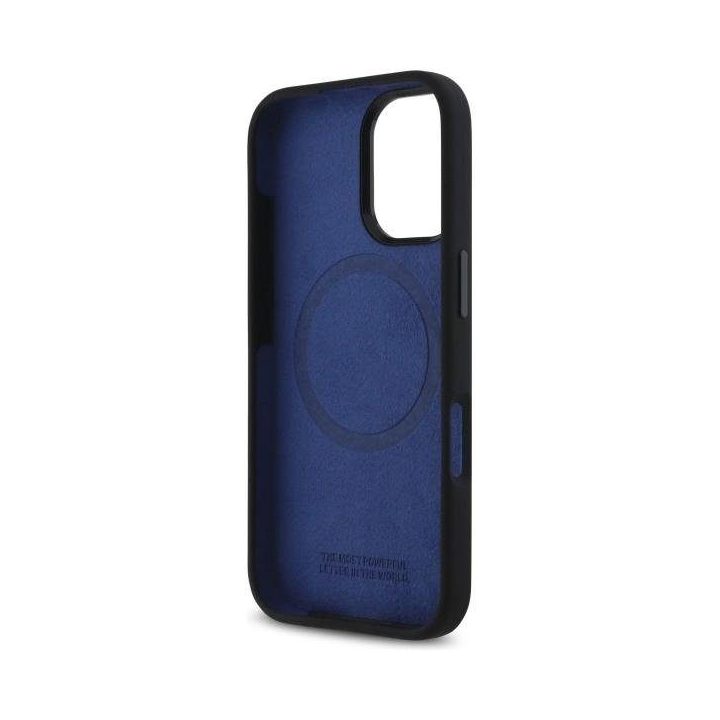 BMW silikono šešiakampio formos mėlynos spalvos MagSafe“ dėklas iPhone 16“ – juodas