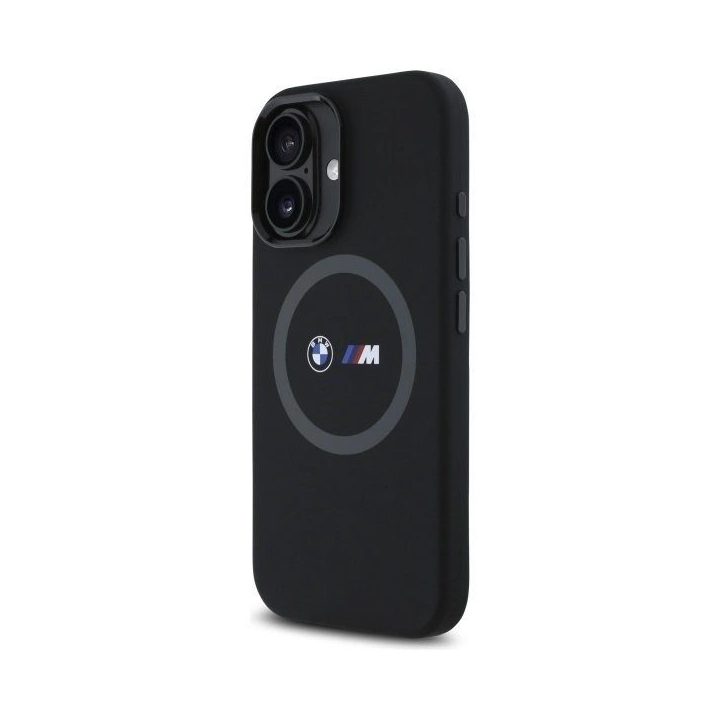 BMW M Silicone Printed Ring MagSafe iPhone 16 dėklas – juodas