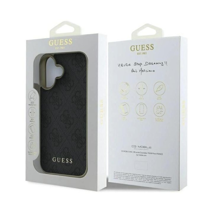 Guess 4G Charms Collection dėklas iPhone 16 telefonui - juodas