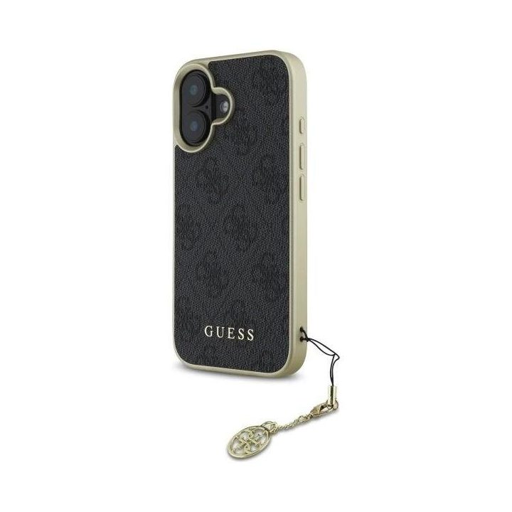 Guess 4G Charms Collection dėklas iPhone 16 telefonui - juodas