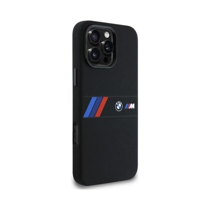 BMW silikono dėklas su MagSafe juostele viduryje iPhone 16 Pro Max“ – juodas