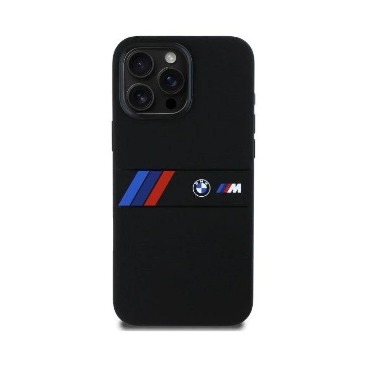 BMW silikono dėklas su MagSafe juostele viduryje iPhone 16 Pro Max“ – juodas