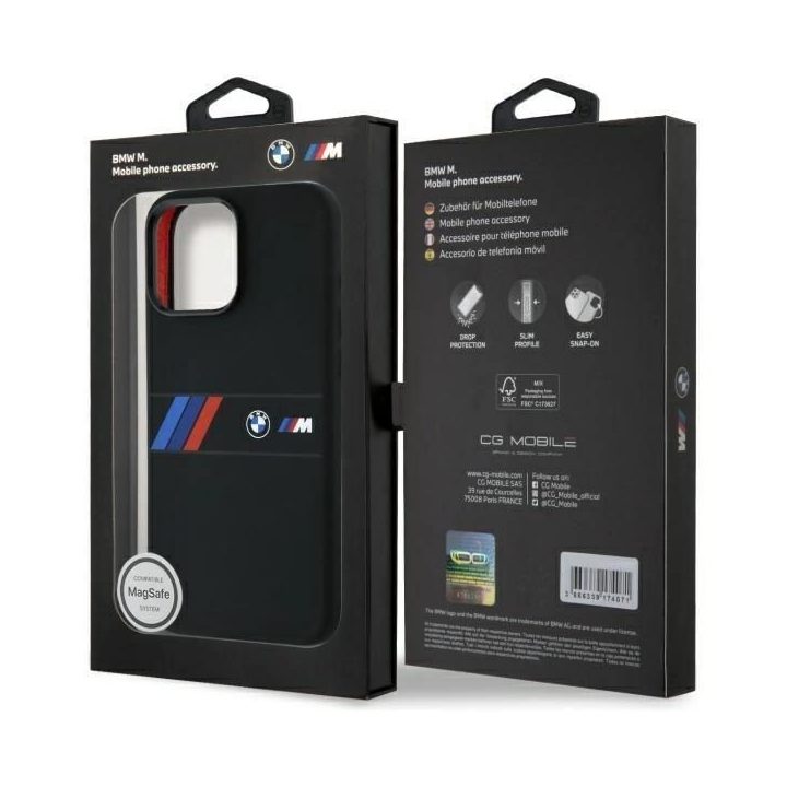BMW silikono dėklas su MagSafe juostele viduryje iPhone 16 Pro Max“ – juodas
