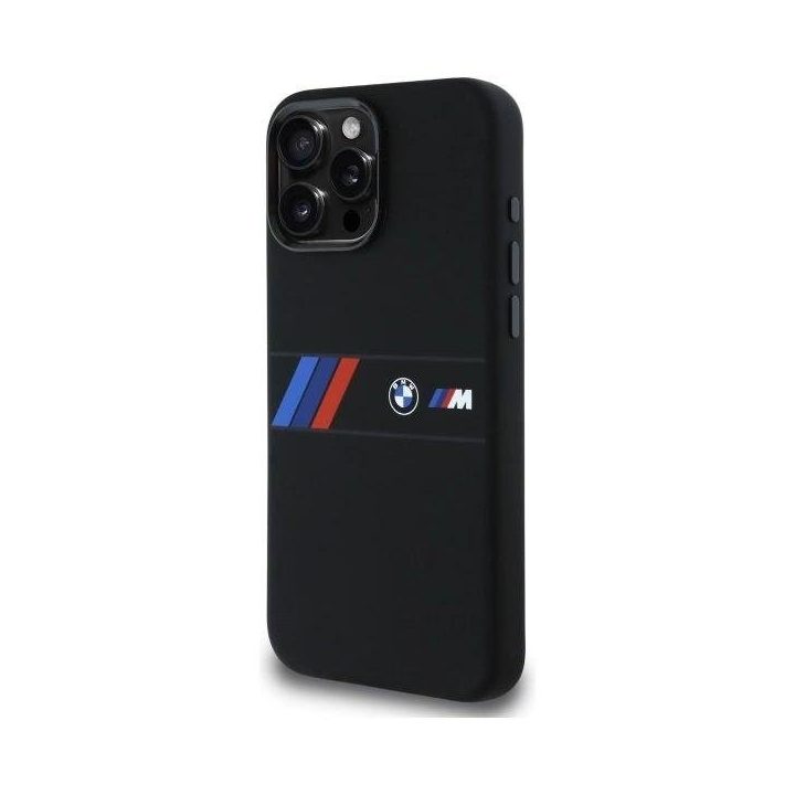BMW silikono dėklas su MagSafe juostele viduryje iPhone 16 Pro Max“ – juodas
