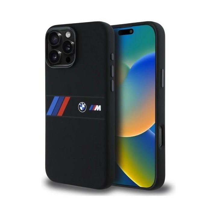 BMW silikono dėklas su MagSafe juostele viduryje iPhone 16 Pro Max“ – juodas
