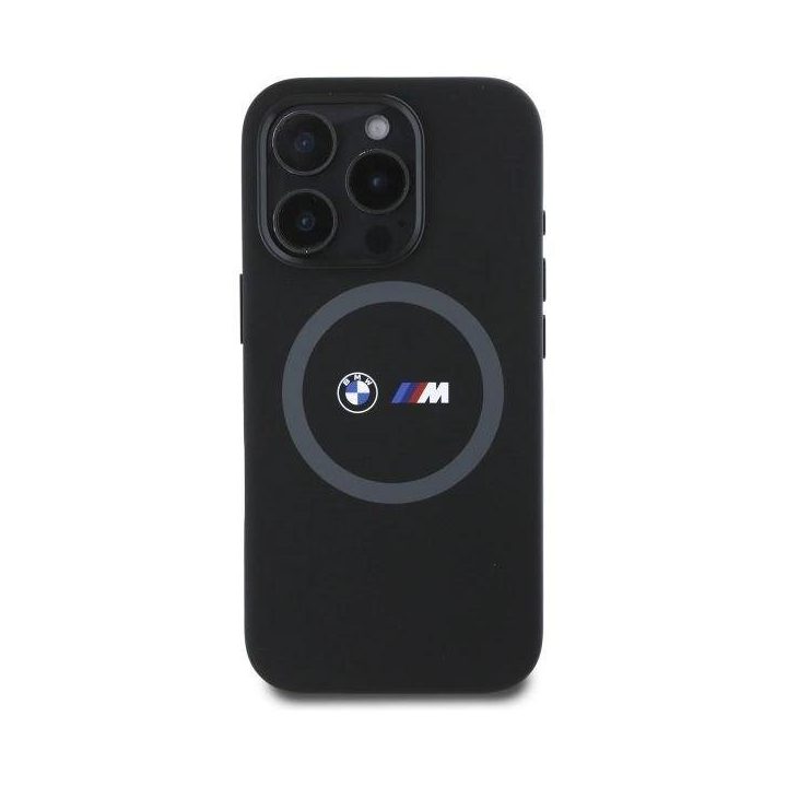 BMW M silikono raštais dengtas žiedinis MagSafe“ dėklas iPhone 16 Pro Max“ – juodas