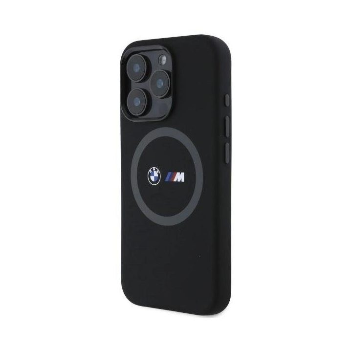 BMW M silikono raštais dengtas žiedinis MagSafe“ dėklas iPhone 16 Pro Max“ – juodas