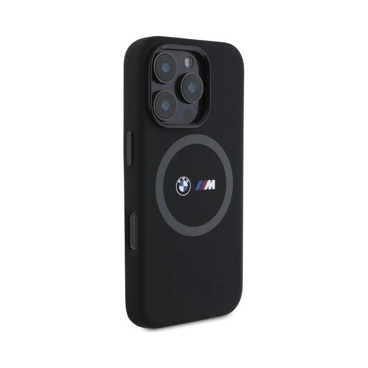 BMW M silikono raštais dengtas žiedinis MagSafe“ dėklas iPhone 16 Pro Max“ – juodas