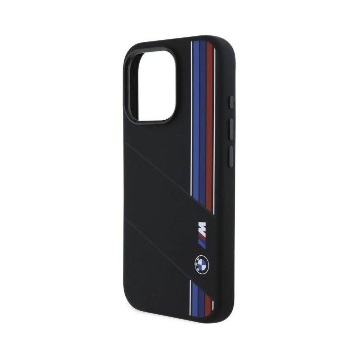 BMW silikoninis trispalvių linijų MagSafe dėklas iPhone 16 Pro Max“ – juodas
