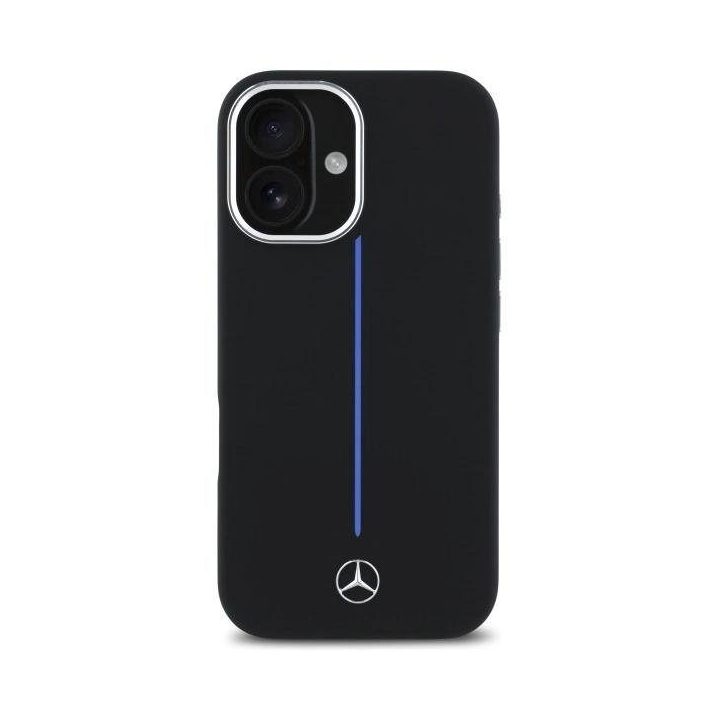 Mercedes Silicone Blue Stripe“ MagSafe“ dėklas iPhone 16“ – juodas