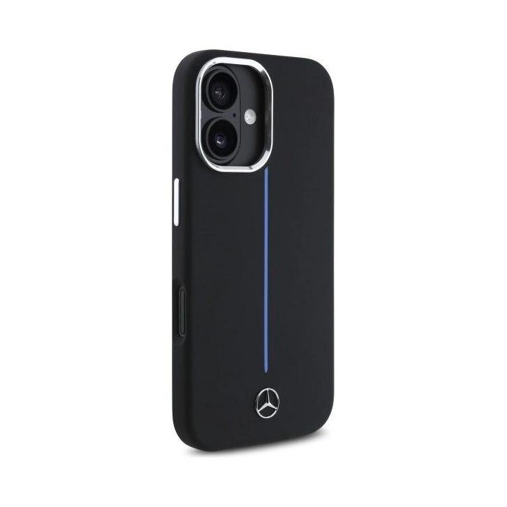 Mercedes Silicone Blue Stripe“ MagSafe“ dėklas iPhone 16“ – juodas