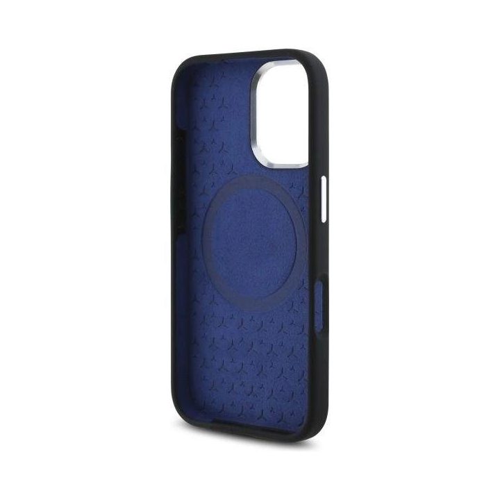 Mercedes Silicone Blue Stripe“ MagSafe“ dėklas iPhone 16“ – juodas