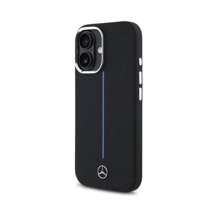 Mercedes Silicone Blue Stripe“ MagSafe“ dėklas iPhone 16“ – juodas