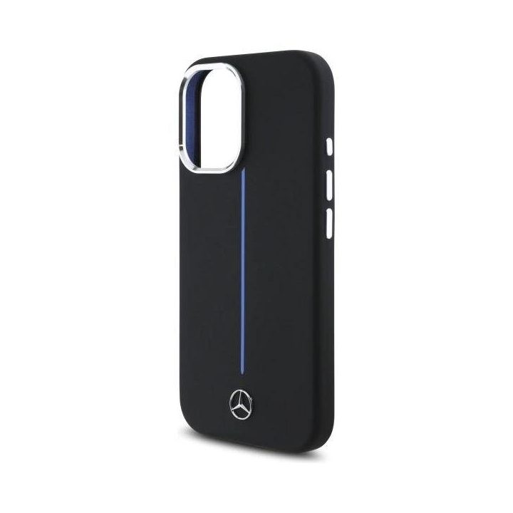 Mercedes Silicone Blue Stripe“ MagSafe“ dėklas iPhone 16“ – juodas