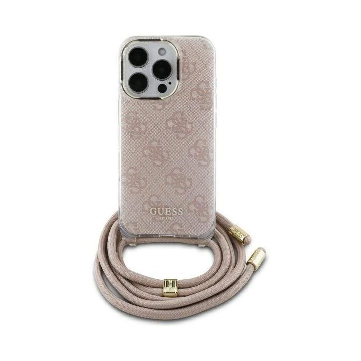 Guess“ Crossbody Cord 4G Print iPhone 16“ dėklas – rožinis