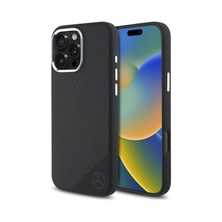 Mercedes silikoninis Tonal Logo medžio rašto MagSafe iPhone 16 Pro Max dėklas - juodas