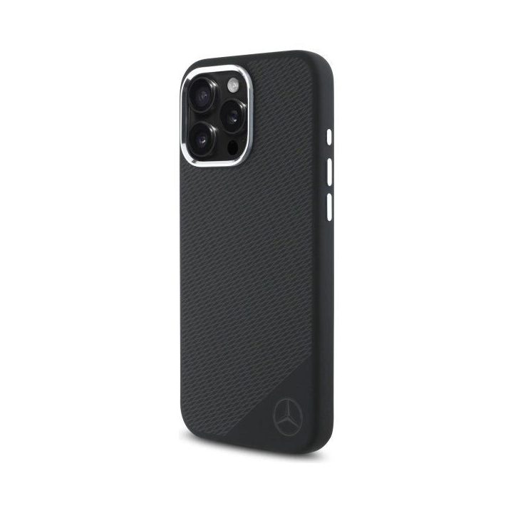 Mercedes silikoninis Tonal Logo medžio rašto MagSafe iPhone 16 Pro Max dėklas - juodas