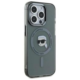 iPhone 15 Pro 6.1 juodas kietas dėklas IML Metal Karl Head MagSafe