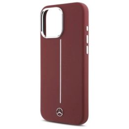 Mercedes“ silikono dėklas su balta juosta MagSafe“ iPhone 16 Pro Max“ – raudonos spalvos