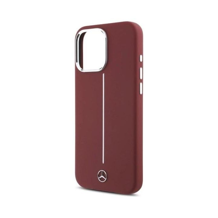 Mercedes“ silikono dėklas su balta juosta MagSafe“ iPhone 16 Pro Max“ – raudonos spalvos