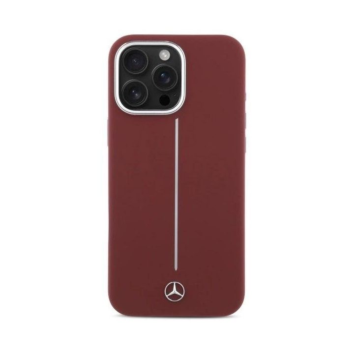 Mercedes“ silikono dėklas su balta juosta MagSafe“ iPhone 16 Pro Max“ – raudonos spalvos