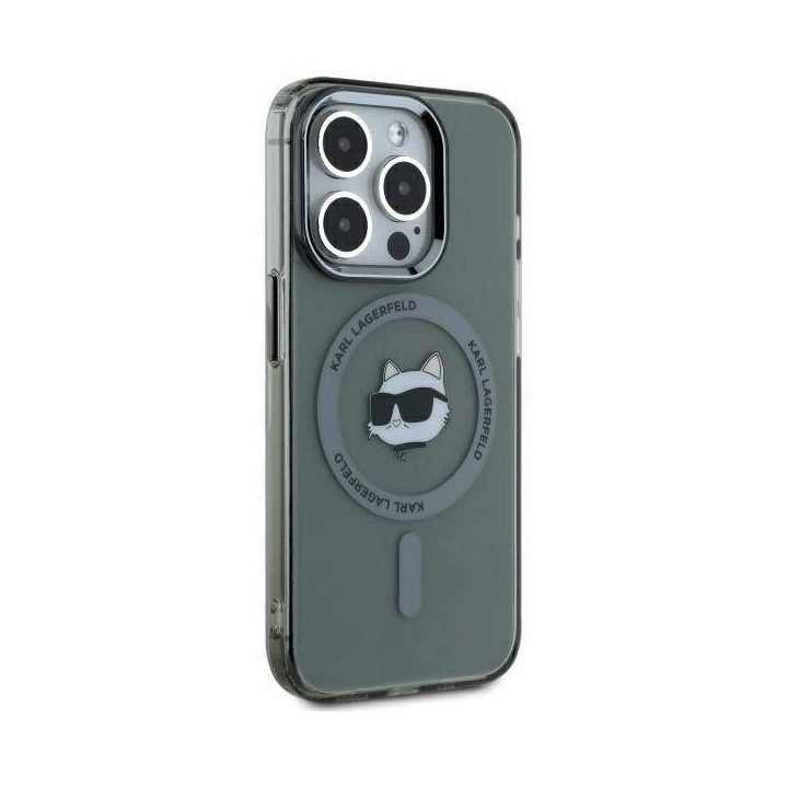 iPhone 15 Pro Max“ 6,7 juodo/juodo įdėklo IML metalinė Choupette Head MagSafe“ dėklas