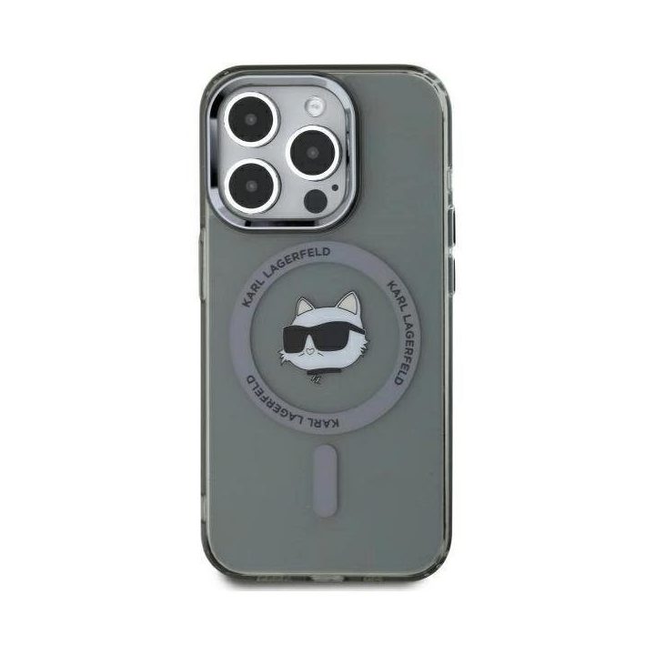 iPhone 15 Pro Max“ 6,7 juodo/juodo įdėklo IML metalinė Choupette Head MagSafe“ dėklas