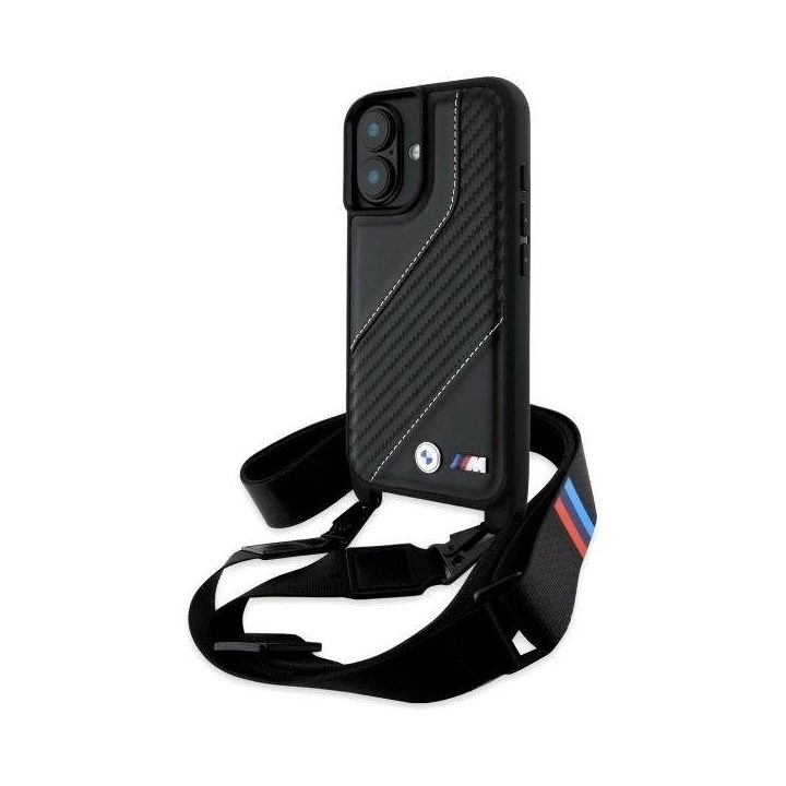 BMW M Edition Stripe & Strap iPhone 16 Plus dėklas – juodas
