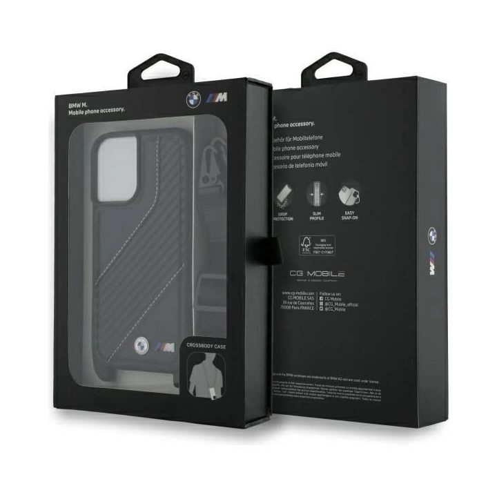 BMW M Edition Stripe & Strap iPhone 16 Plus dėklas – juodas