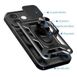 iPhone 16“ – šarvuotas dėklas su kameros dangteliu ir stovu, juodos spalvos