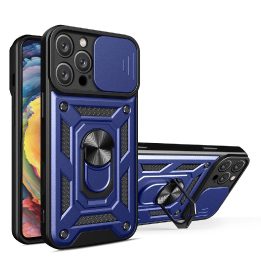 dėklas Hybrid Armor Camshield iPhone 16 Pro“ su kameros dangteliu ir stovu – mėlynas