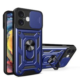 iPhone 16“ dėklas su kameros dangteliu ir stovu – mėlynas