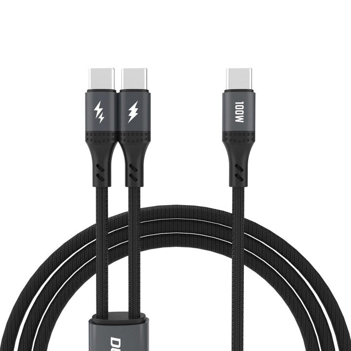2in1“ kabelis 100 W, 1,2 m 2 x USB-C – juodas