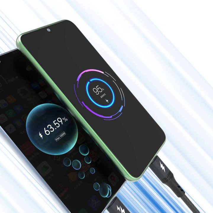 2in1“ kabelis 100 W, 1,2 m 2 x USB-C – juodas