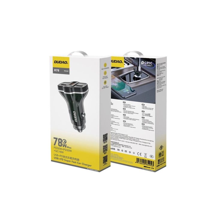78W automobilio įkroviklis USB A QC - Juodas