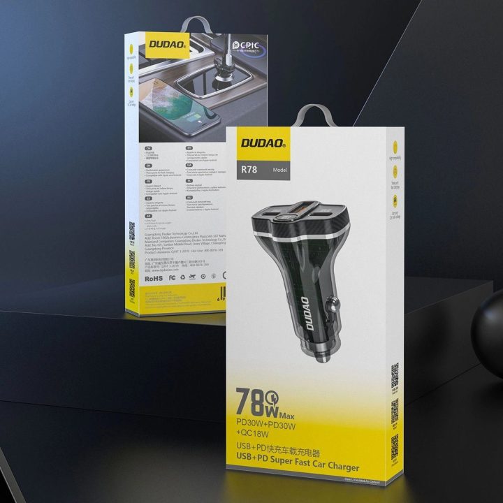 78W automobilio įkroviklis USB A QC - Juodas