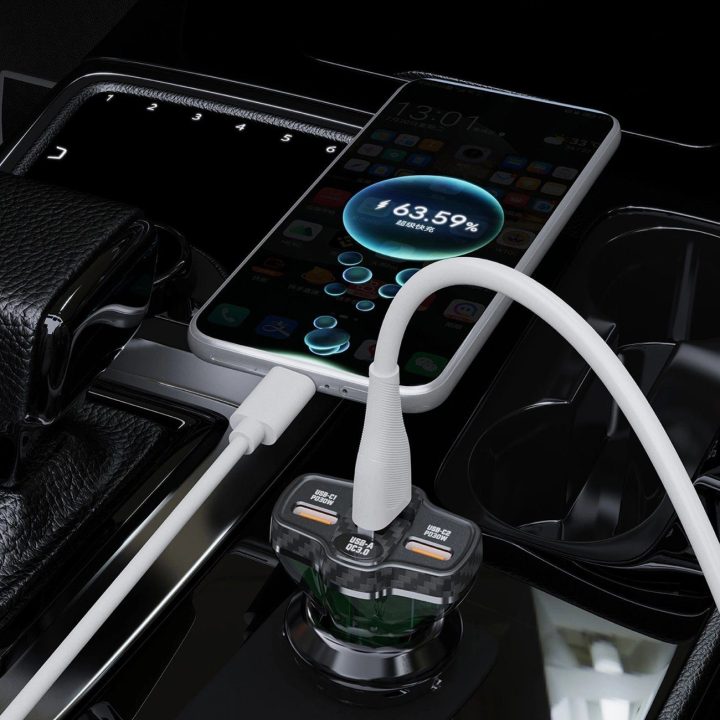 78W automobilio įkroviklis USB A QC - Juodas