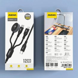 Apple Watch A12Max+ PD 100W 3in1 įkroviklis: USB-C Lightning“ 1,2 m - juodas