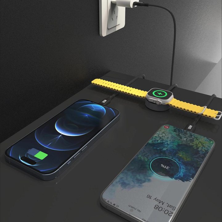 Apple Watch A12Max+ PD 100W 3in1 įkroviklis: USB-C Lightning“ 1,2 m - juodas