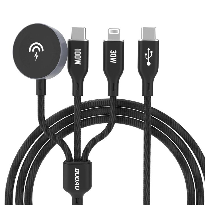 Apple Watch A12Max+ PD 100W 3in1 įkroviklis: USB-C Lightning“ 1,2 m - juodas