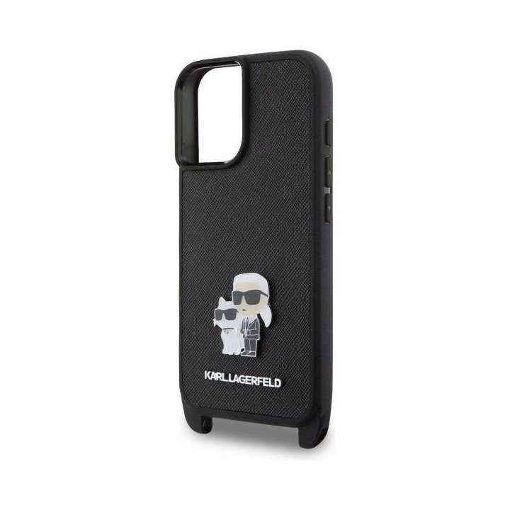 Karl Lagerfeld Saffiano Karl&Choupette Metalinė Pin CBDY Dirželis iPhone 16 Dėkl - Juodai