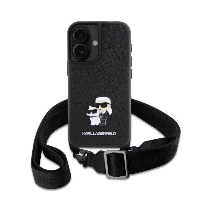 Karl Lagerfeld Saffiano Karl&Choupette Metalinė Pin CBDY Dirželis iPhone 16 Dėkl - Juodai