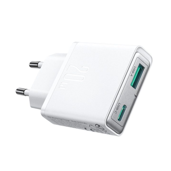 20 W USB C labai plonas sieninis įkroviklis – baltas