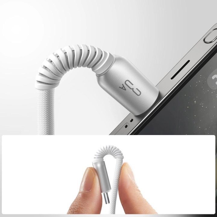 3A USB C laidas 1,2 m – pilkos spalvos